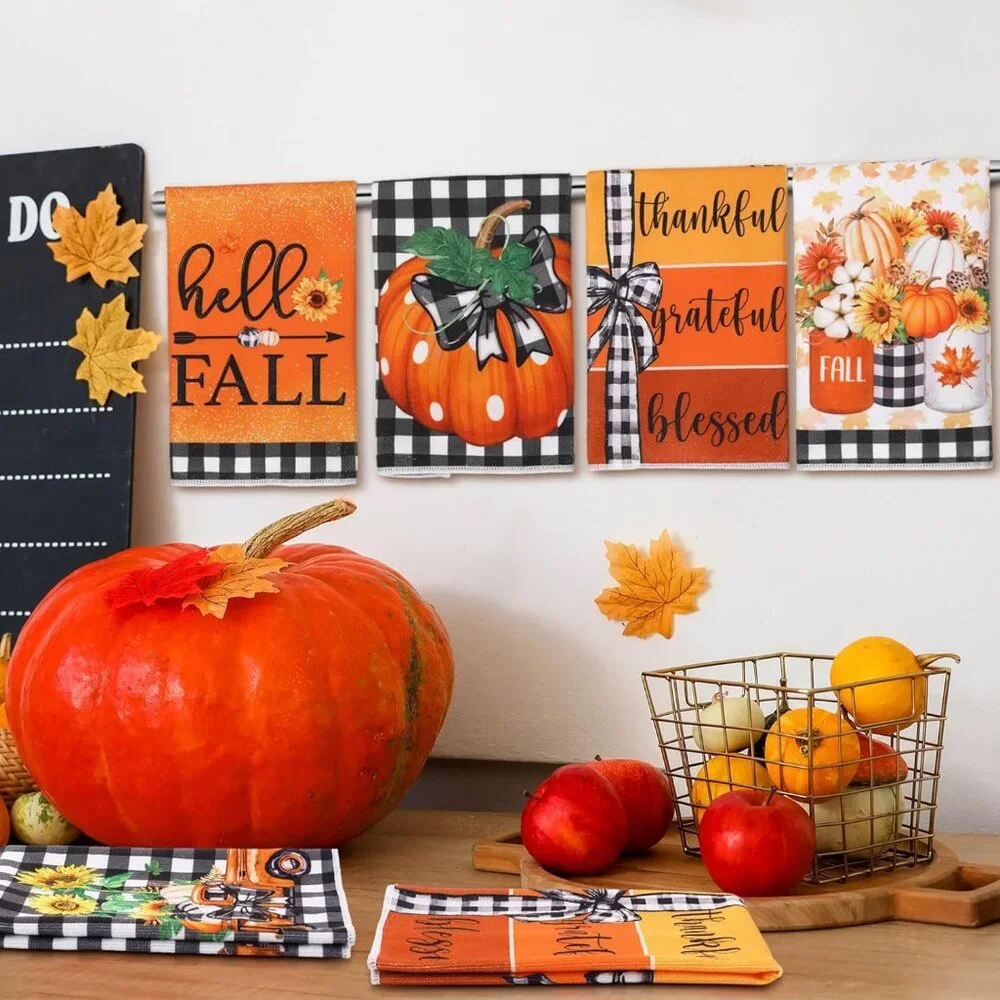 6-Pack Stylish Pumpkin Towels - Generous Size Autumn Kitchen & Bath Essentials